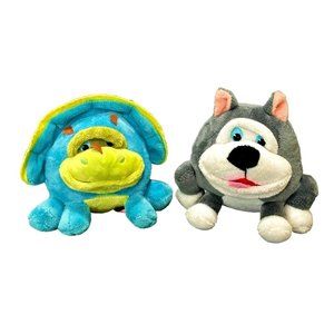 Play Face Pals Gray Dog Blue Triceratops Plush Lot of 2 Stuffed Animals 6 Inch